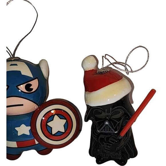 Marvel Captain America & Star Wars Darth Vader Christmas Ornaments Set Orn - Picture 2 of 4